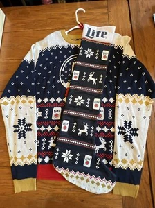 Miller Lite Beer Ugly Christmas Snow Globe Sweater Size XL W/Stocking NWT - Picture 1 of 9