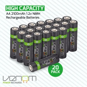 Batterie AA VENOM Ricaricabili - Alta Capacità 2100mAh 1.2V NiMH - Confezione da 20 - Foto 1 di 11