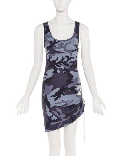 Abito tubino mimetico blu Christian Dior by John Galliano 2001