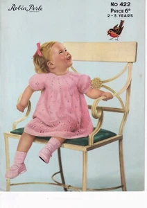 Robin Knitting Pattern 422 - Toddler Girls Dress with Round Yoke - VGC - Picture 1 of 2