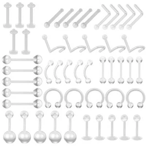 50PC Clear Acrylic Nose Ring Lip Eyebrow Retainer Stud Earring Piercing Flexible - Picture 1 of 7