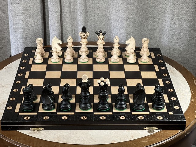  Wegiel Handmade European Ambassador Chess Set - Wooden 21 Inch  Beech & Birch Board with Felt Base - Carved Hornbeam & Sycamore Wood Chess  Pieces : Toys & Games