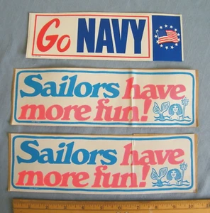 Vintage Mermaid "Sailors Have More Fun" & "Go Navy" Bumper Stickers - Imagen 1 de 5