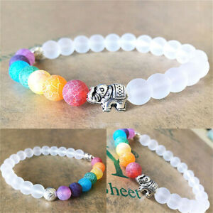 8mm White Frosted Crystal Gemstone Agate Bracelet 7.5 Inches Spirituality Bless