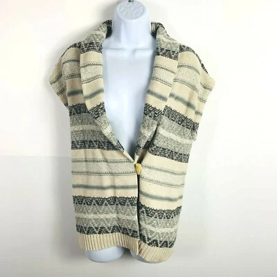 Chaps Mujer Suéter Chaleco Talla S Beige Gris Tejido Rayas Sin Mangas Cárdigan Foto 1 de 4