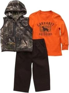 Carhartt T-Shirt a Maniche Lunghe per Bambini, Set Pantaloni in Tela Gilet Mimetico Mustang Marrone 12 M - Foto 1 di 1