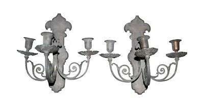 Par de apliques de pared antiguos de bronce de 3 brazos Foto 1 de 4