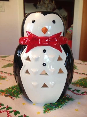 Pingüino de Navidad grande con pajarita roja votiva candelabro candelabro raro nuevo  Foto 1 de 4