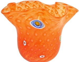 MURANO Art Glass Gambaro & Poggi Handkerchief Murrine Millefiori Orange Vase New - Picture 1 of 8