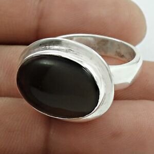 Natural Smoky Quartz 925 Silver Solitaire Vintage Ring Size K 1/2 For Women B72