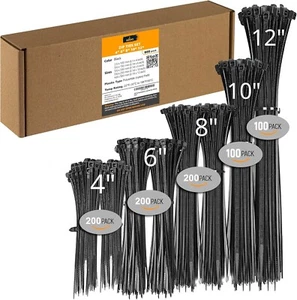 Paquete de 800 corbatas de plástico con cremalleras surtidos tamaños 4+6+8+10+12 pulgadas corbata de cable UV - Imagen 1 de 34