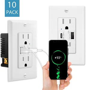 4.2A USB C Wall Outlet Duplex Tamper-Resistant Receptacles Plug for iPhone UL×10 - Picture 1 of 12