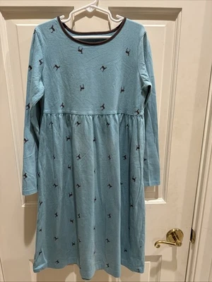 Vestido de manga comprida Lands’ End Girl’s tamanho 8 azul e marrom veado - Imagem 1 de 4