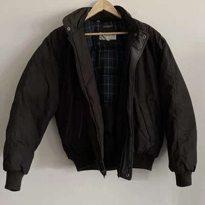 Members Only Down Bomber Jacket Mens 42 Black Plaid Lined Retro Puffer Warm - Image 1 of 4