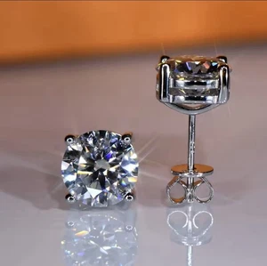 3.5ct Earrings White Gold & Gift Box Lab-Created Diamond Test Pass Round Cut - Picture 1 of 5