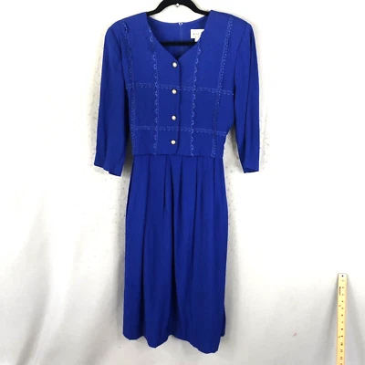 Vestido Vintage Miss Dorby 10P Pequeño Azul Imitación Chaqueta Retro Años 80 Oficina Carrera Foto 1 de 4