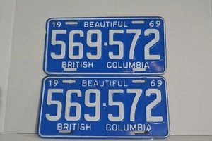 Vintage Pair 1969 BRITISH COLUMBIA License Plate 69 569572 - Picture 1 of 3
