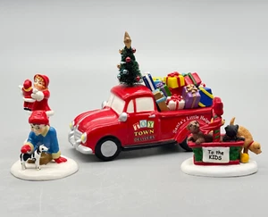 4-pc TOY TOWN Red Pick-Up Truck DOGS Dept 56 SNOW VILLAGE Accessory Set 4035578 - Picture 1 of 11