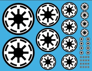 Schwarz auf Weiß Undurchsichtig Republik Zahnrad Emblem Aufkleber Roundell Clone Wars Bandai Revell - Bild 1 von 1
