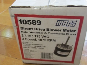 Mars 10589 Direct Drive Furnace Blower Motor 3/4 HP 1075 RPM 3 Speed 115V! NOS!! - Picture 1 of 3