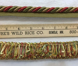 Lote de 2 piezas de artesanías de costura con flecos y cordones rojo oro verde con flecos de cepillo - Imagen 1 de 2