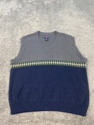 Roundtree Yorke Sweater Mens XL Gray Fair Isle Acrylic V Neck Grandpa Vest Vtg U - Image 1 of 4