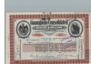 GUANAJUATO CONSOLIDATED MINING & MILLING CO... CERTIFICADO DE STOCK COMÚN 1928...* - Imagen 1 de 1