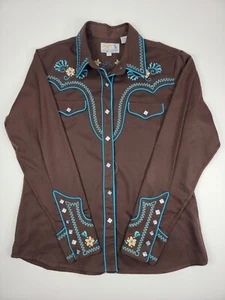 Vintage Panhandle Slim Pearl Snap Embroidered Brown Floral Western Womens L NWOT - Picture 1 of 13