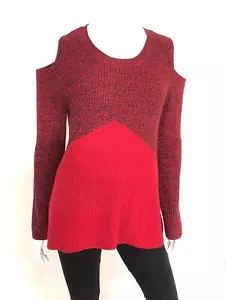 Style & Co Women Color block Cold Shoulder Knit Sweater Top Medium Red Black - Picture 1 of 6