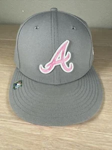 Atlanta Braves Pink Embroidered New Era 59FIFTY Fitted Size 7 1/4 Hat Cap - Picture 1 of 6