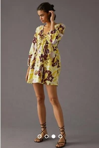 Anthropologie V Neck Mini Dress Floral Long Sleeve Beach Resort XXS - Picture 1 of 10
