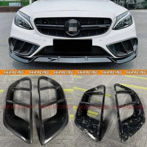 Carbon Fiber/Gloss Black Front Bumper Grill Fog Air Vent Cover Fit Benz W205 C43 - Picture 1 of 35