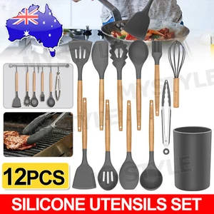 12 Pcs Silicone Kitchen Utensil Set with Wooden Handle, Cooking Kitchen Cookware - Picture 1 of 10