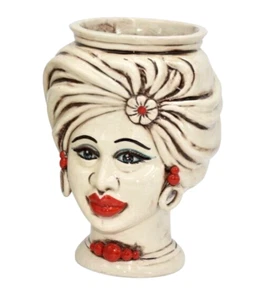 Portavasi Testa di Moro Donna Tuareg Ceramica Caltagirone Vaso Soprammobile in - Picture 1 of 3