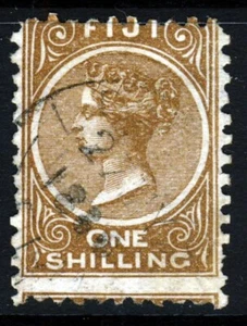 FIJI Queen Victoria 1881 One Shilling Deep Brown Perf.10 SG 64a VFU - Picture 1 of 2
