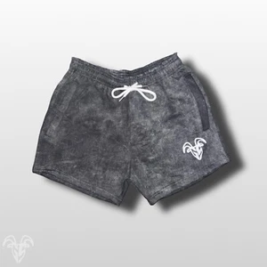 5-Inch Inseam Black Acid Wash Cotton Gym Shorts with Zipper Pockets - Acid Wash - Picture 1 of 4