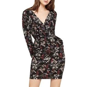 BCBGeneration Women's Boho Faux-Wrap Floral Print Mini Sheath Dress Size L Black - Picture 1 of 8