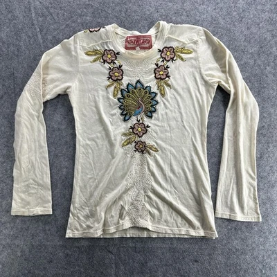 Camisa JWLA Mujer XS Bordada Pavo Real Boho Floral Manga Larga Única Top Foto 1 de 4