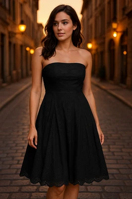 Vestido sin tirantes The Limited negro talla 12 calce y acampanado midi solero Y2K Foto 1 de 4