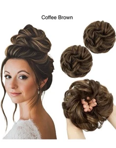 Hair Bun Accessories Women Hairstyles Synthetic Wigs Rubber Coffee Brown - Picture 1 of 4