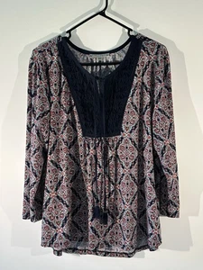 DANIEL RAINN Blouse Womens Xlarge Geometric Pintuck 3/4 Sleeves Tunic Excellent - Picture 1 of 5