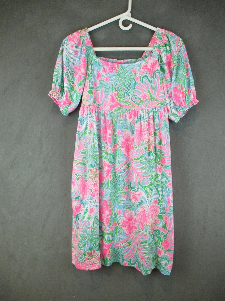 Vestido Lilly Pulitzer Niñas XL Mini Delaney Leaf It Wild Manga Abullonada Nuevo Foto 1 de 4