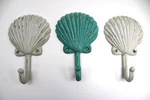 Seashell Wall Mount Hook Cast Iron Towel Rustic Distressed 7" Nautical - CHOICE - Picture 1 of 15
