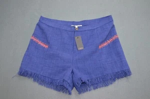 New MISS ME MDP184S Women's Large L Blue Embroidered Fringe Shorts - Picture 1 of 11