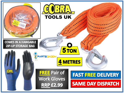 5 Tonne 4 Metres Tow Towing Pull Rope Strap Heavy Duty Road Recovery Car UK 2344 • 7.55€