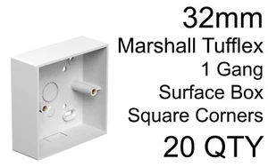 20 Stück 32 mm 1 Gang Aufputzkasten eckige Ecken Marshall Tufflex MSSB91WH weiß - Bild 1 von 4