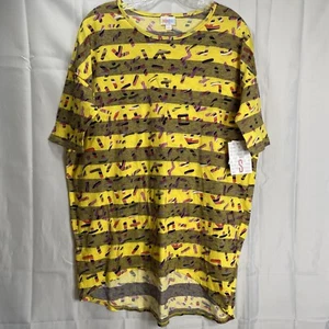 Camiseta LuLaRoe Irma Mujer S Manga Corta Túnica Top Alto Bajo Amarillo Símbolos Nueva con Etiquetas - Imagen 1 de 13