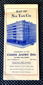 MAP OF NEW YORK CITY CLENDENING APARTMENT HOTEL AMSTERDAM AVENUE TRAVEL BROCHURE - Picture 1 of 10
