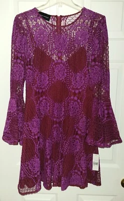 Nuevo con etiquetas Vestido Donna Morgan Russo Encaje Crochet Talla 10 Fucsia D5674M Anthropologie  Foto 1 de 4