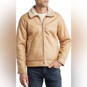 Rainforest Faux Shearling Lined Leather Aviator Jacket Vintage Pine Men’s Size M - Picture 1 of 11